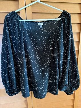 a new day Black Woven Puff-Sleeve Blouse with White Micro Print